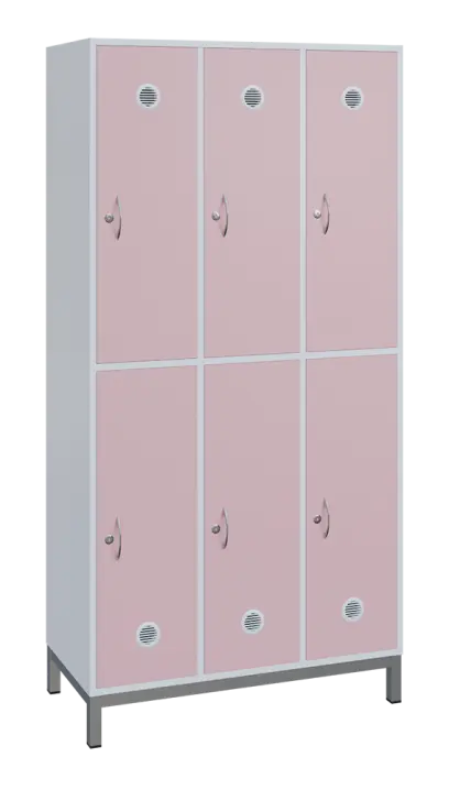 SBS-2233 šatní skříň 6-boxová, 1800x900x400 mm, kovové nohy, korpus bílý, dvířka pastelově růžová